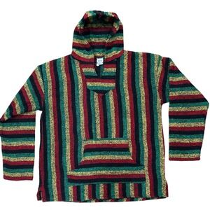Veracruz Baja Hoodie Sz XL Red Yellow Black Striped Drug Rug Kangaroo Pocket
